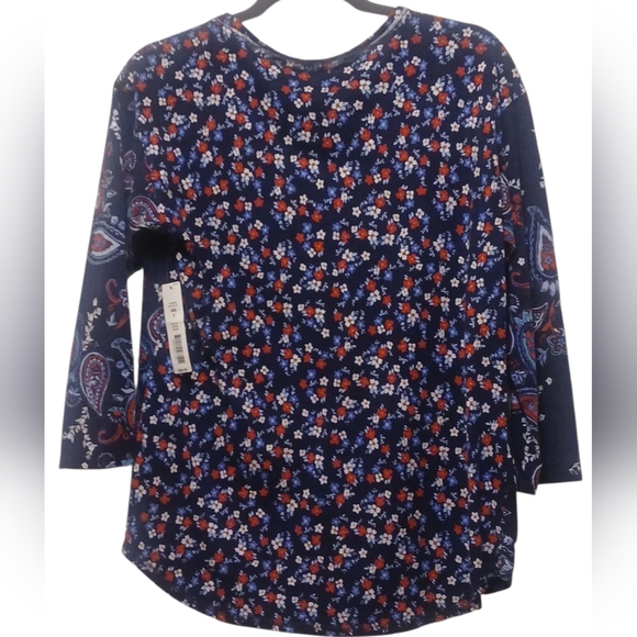 Westbound - NWT,  Blue Floral & Paisley Print Blouse, 3/4 Sleeves, Round... - Picture 4 of 10